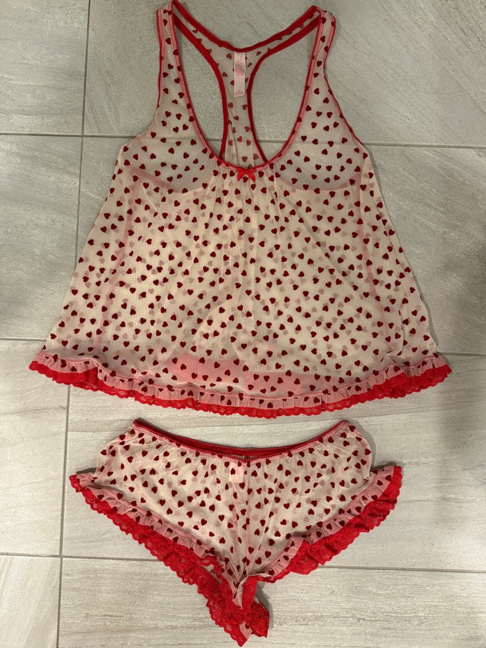 Victoria's Secret Sheer Velvet Hearts Sleep Lingerie Set